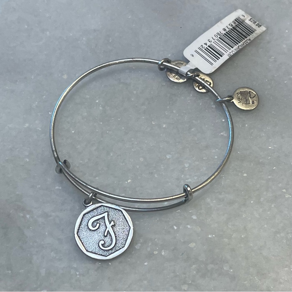 Alex & Ani NWT Adjustable Charm Bracelet Initial F Silver Tone 112